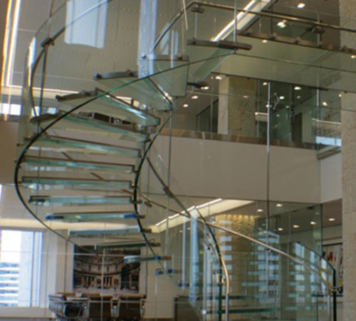 Spiral glass staircase, glass spiral stair
